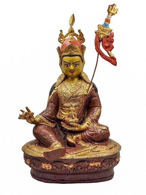padmasambhava, Buddhist Handmade Statue, partly Gold Plated, Wtih face Painted