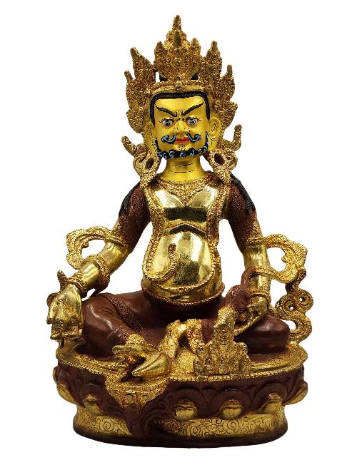 yellow Jambhala, Buddhist Handmade Statue, partly Gold Plated, Wtih face Painted