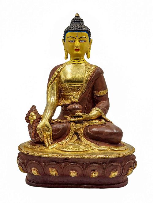 medicine Buddha, Buddhist Handmade Statue, partly Gold Plated, Wtih face Painted