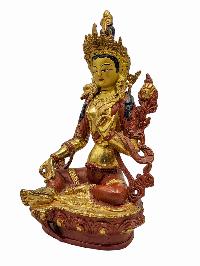 [[best Price]], [green Tara], Buddhist Handmade Statue, [partly Gold Plated], Wtih [face Painted], For A Gift, Altars And Buddhist Ritual