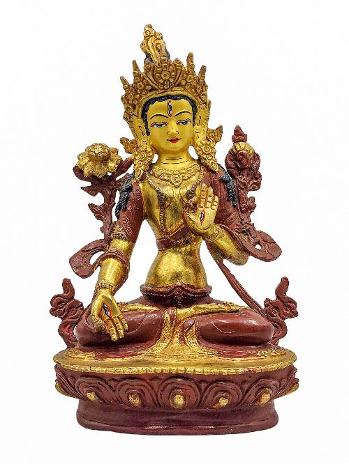 white Tara, Buddhist Handmade Statue, partly Gold Plated, Wtih face Painted