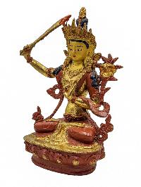 [best Price], [manjushree], Buddhist Handmade Statue, [partly Gold Plated], Wtih [face Painted], For A Gift, Altars And Buddhist Ritual