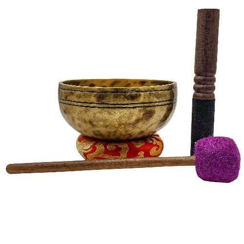 [jhumka Tiger Singing Bowl], Buddhist Hand Beaten, Antique Finishing, Sound Note F, 372 Hz