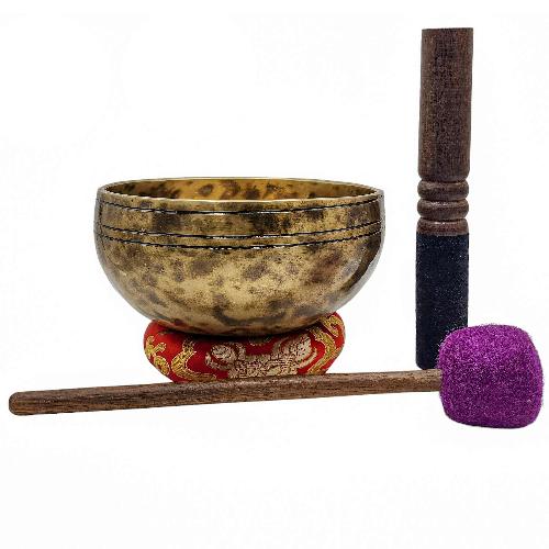 Jambati Singing Bowl, [tiger Antique], [jhumkat], Buddhist Hand Beaten, Antique Finishing, Sound Note F, 343 Hz