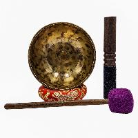 Jambati Singing Bowl, [tiger Antique], [jhumkat], Buddhist Hand Beaten, Antique Finishing, Sound Note F, 343 Hz