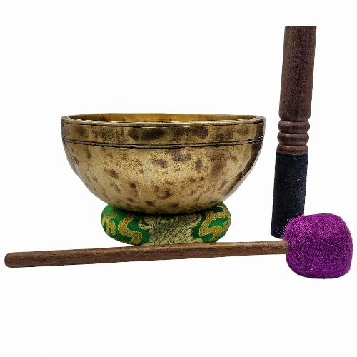 Jambati Singing Bowl, [tiger Antique], [jhumkat], Buddhist Hand Beaten, Antique Finishing, Sound Note F, 369 Hz