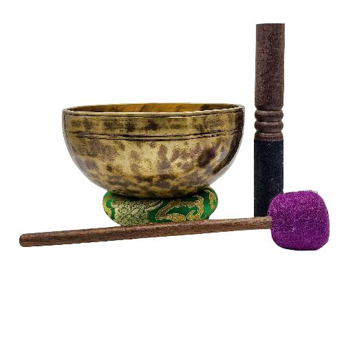 Jambati Singing Bowl, [tiger Antique], [jhumkat], Buddhist Hand Beaten, Antique Finishing, Sound Note F, 320 Hz