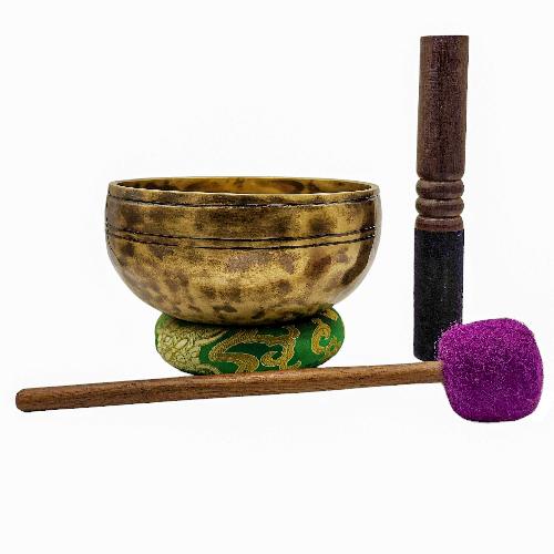 Jambati Singing Bowl, [tiger Antique], [jhumkat], Buddhist Hand Beaten, Antique Finishing, Sound Note G, 390 Hz