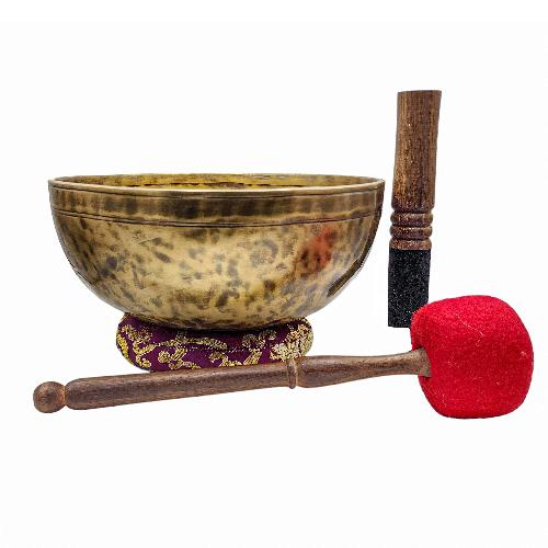 Jambati Singing Bowl, [tiger Antique], [jhumkat], Buddhist Hand Beaten, Antique Finishing, Sound Note A, 110 Hz