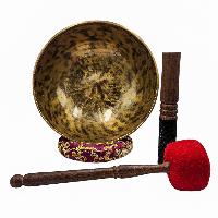 Jambati Singing Bowl, [tiger Antique], [jhumkat], Buddhist Hand Beaten, Antique Finishing, Sound Note A, 110 Hz