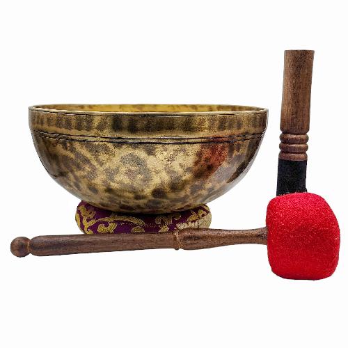 Jambati Singing Bowl, [tiger Antique], [jhumkat], Buddhist Hand Beaten, Antique Finishing, Sound Note A, 110 Hz