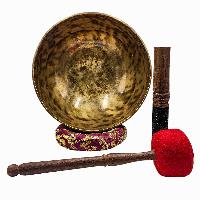 Jambati Singing Bowl, [tiger Antique], [jhumkat], Buddhist Hand Beaten, Antique Finishing, Sound Note A, 110 Hz