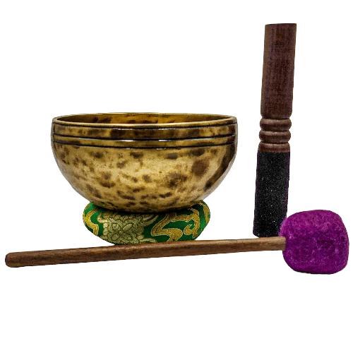 Jambati Singing Bowl, [tiger Antique], [jhumkat], Buddhist Hand Beaten, Antique Finishing, Sound Note G, 382 Hz