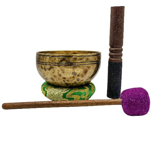 Jambati Singing Bowl, [tiger Antique], [jhumkat], Buddhist Hand Beaten, Antique Finishing, Sound Note A, 427 Hz