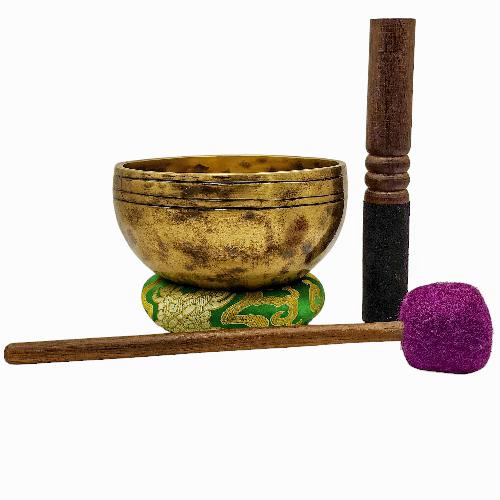 Jambati Singing Bowl, [tiger Antique], [jhumkat], Buddhist Hand Beaten, Antique Finishing, Sound Note B, 488 Hz