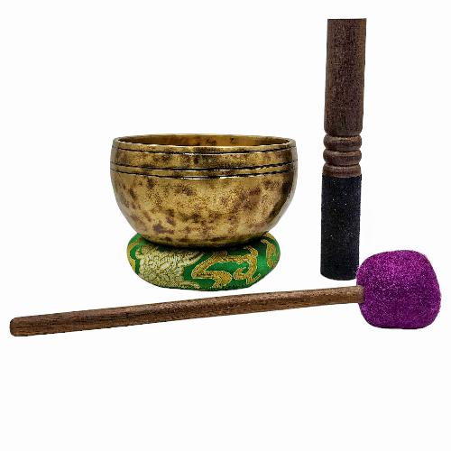 Jambati Singing Bowl, [tiger Antique], [jhumkat], Buddhist Hand Beaten, Antique Finishing, Sound Note A, 436 Hz