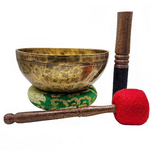 Jambati Singing Bowl, [tiger Antique], [jhumkat], Buddhist Hand Beaten, Antique Finishing, Sound Note F, 175 Hz