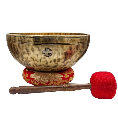 [full Moon Bowl], Moon Carved, Buddhist Hand Beaten, Antique Finishing, Sound Note G, 193 Hz