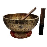 [full Moon Bowl], Moon Carved, Buddhist Hand Beaten, Antique Finishing, Sound Note G, 193 Hz