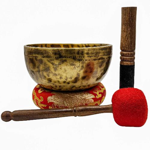 Jambati Singing Bowl, [tiger Antique], [jhumkat], Buddhist Hand Beaten, Antique Finishing, Sound Note B, 240 Hz