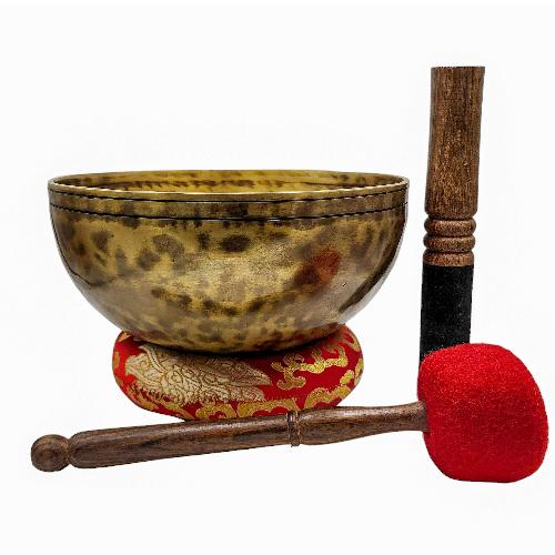 Jambati Singing Bowl, [tiger Antique], [jhumkat], Buddhist Hand Beaten, Antique Finishing, Sound Note D, 144 Hz