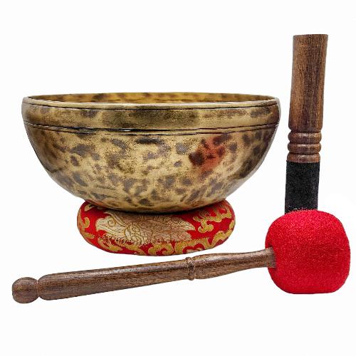 Jambati Singing Bowl, [tiger Antique], [jhumkat], Buddhist Hand Beaten, Antique Finishing, Sound Note C, 142 Hz