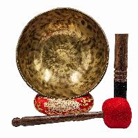 Jambati Singing Bowl, [tiger Antique], [jhumkat], Buddhist Hand Beaten, Antique Finishing, Sound Note C, 142 Hz