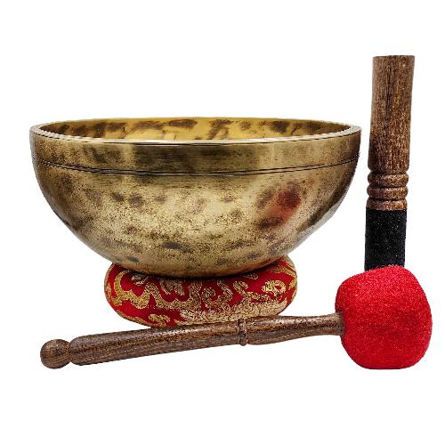 Jambati Singing Bowl, [tiger Antique], [jhumkat], Buddhist Hand Beaten, Antique Finishing, Sound Note F, 177 Hz