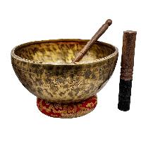 Jambati Singing Bowl, [tiger Antique], [jhumkat], Buddhist Hand Beaten, Antique Finishing, Sound Note F, 178 Hz