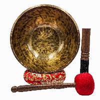 Jambati Singing Bowl, [tiger Antique], [jhumkat], Buddhist Hand Beaten, Antique Finishing, Sound Note F, 178 Hz