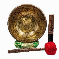 Jambati Singing Bowl, [tiger Antique], [jhumkat], Buddhist Hand Beaten, Antique Finishing, Sound Note E, 161 Hz