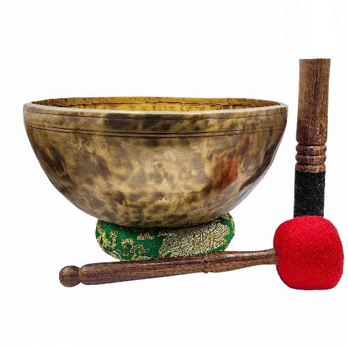 Jambati Singing Bowl, [tiger Antique], [jhumkat], Buddhist Hand Beaten, Antique Finishing, Sound Note D, 143 Hz