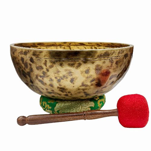 Jambati Singing Bowl, [tiger Antique], [jhumkat], Buddhist Hand Beaten, Antique Finishing, Sound Note D, 148 Hz