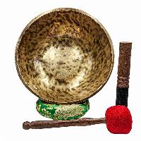 Jambati Singing Bowl, [tiger Antique], [jhumkat], Buddhist Hand Beaten, Antique Finishing, Sound Note D, 148 Hz