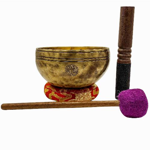 [full Moon Bowl],moon Carved, Buddhist Hand Beaten, Antique Finishing, Sound Note G, 410 Hz