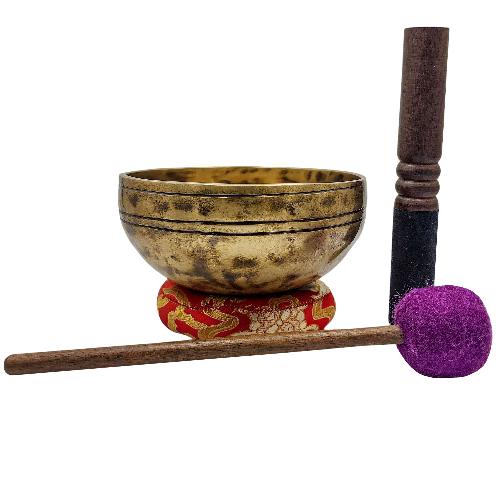 Jambati Singing Bowl, [tiger Antique], [jhumkat], Buddhist Hand Beaten, Antique Finishing, Sound Note F, 369 Hz