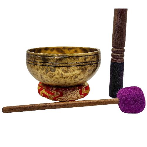 Jambati Singing Bowl, [tiger Antique], [jhumkat], Buddhist Hand Beaten, Antique Finishing, Sound Note F, 368 Hz