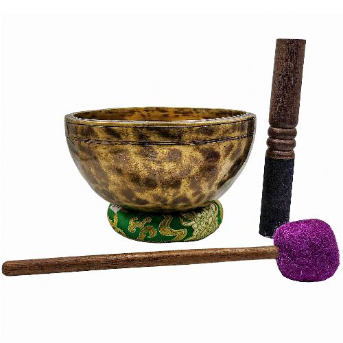 Jambati Singing Bowl, [tiger Antique], [jhumkat], Buddhist Hand Beaten, Antique Finishing, Sound Note A, 451 Hz