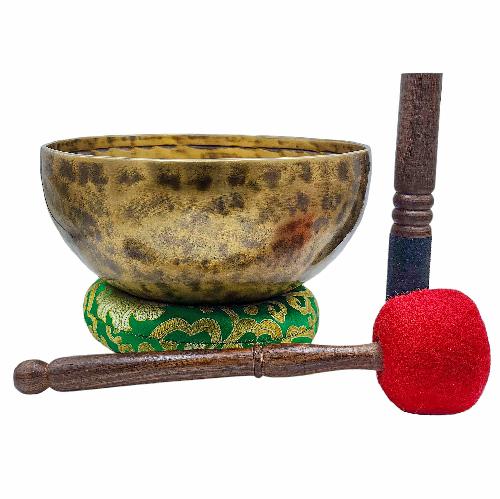 Jambati Singing Bowl, [tiger Antique], Buddhist Hand Beaten, Antique Finishing, Sound Note E, 163 Hz