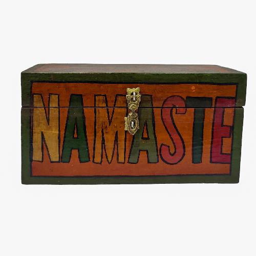 Tibetan Ritual Wooden Nameste Box, Traditional Color Painted