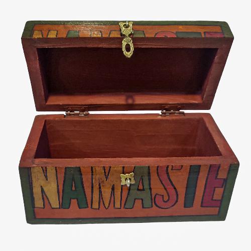 Tibetan Ritual Wooden Nameste Box, Traditional Color Painted