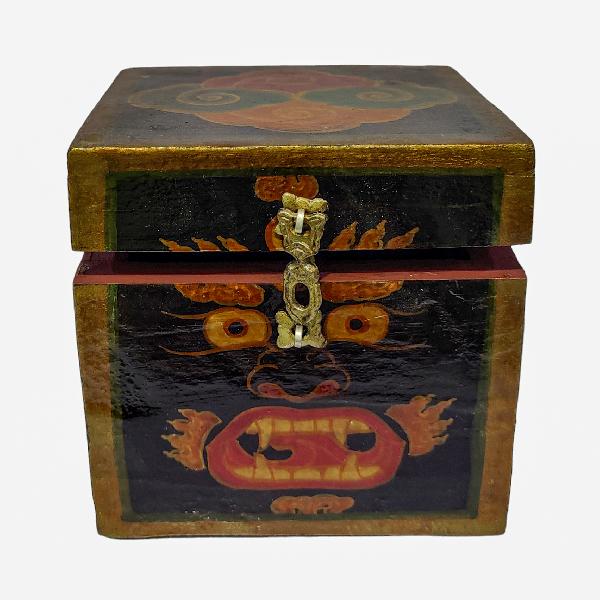 Tibetan Ritual Wooden Tantrik/ Mahakala Box, Traditional Color Painted