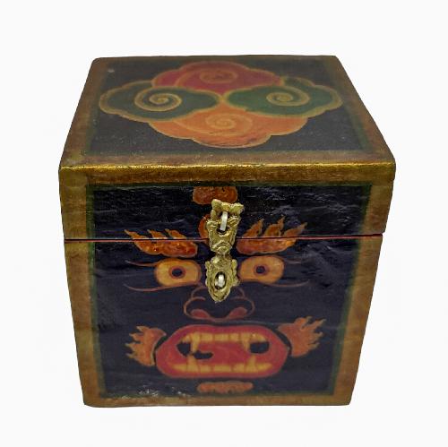 Tibetan Ritual Wooden Tantrik/ Mahakala Box, Traditional Color Painted