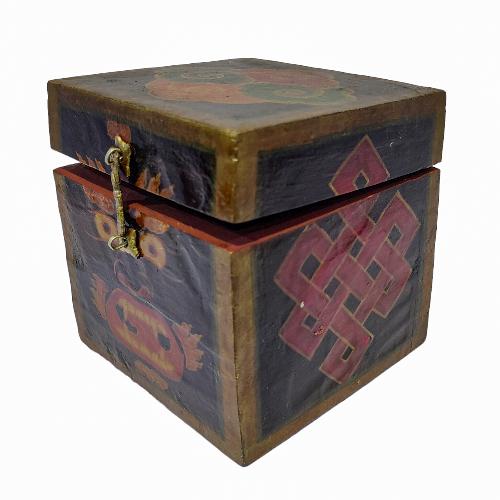 Tibetan Ritual Wooden Tantrik/ Mahakala Box, Traditional Color Painted