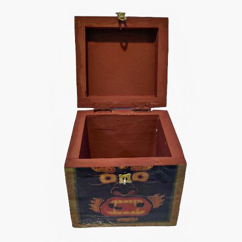 Tibetan Ritual Wooden Tantrik/ Mahakala Box, Traditional Color Painted