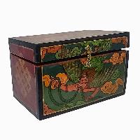 Tibetan Ritual Wooden Cheppu Box, Traditional Color Painted