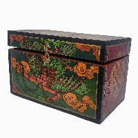 Tibetan Ritual Wooden Cheppu Box, Traditional Color Painted