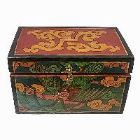 Tibetan Ritual Wooden Cheppu Box, Traditional Color Painted