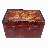 Tibetan Ritual Wooden Cheppu Box, Traditional Color Painted