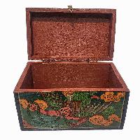 Tibetan Ritual Wooden Cheppu Box, Traditional Color Painted